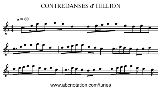 CONTREDANSES d' HILLION - staff notation