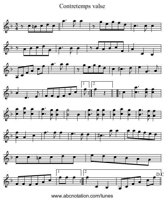Contretemps valse - staff notation