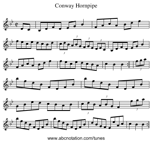 Conway Hornpipe - staff notation