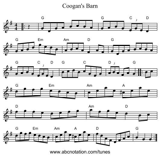 Coogan's Barn - staff notation