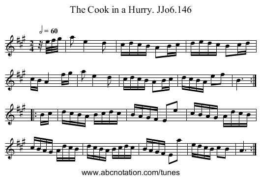 Cook in a Hurry. JJo6.146, The - staff notation