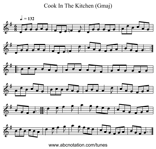 Cook In The Kitchen (Gmaj) - staff notation