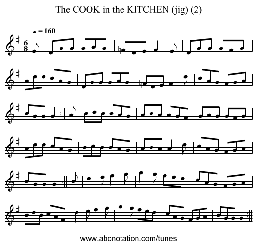 COOK in the KITCHEN (jig) (2), The - staff notation