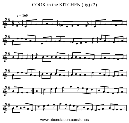 COOK in the KITCHEN (jig) (2) - staff notation