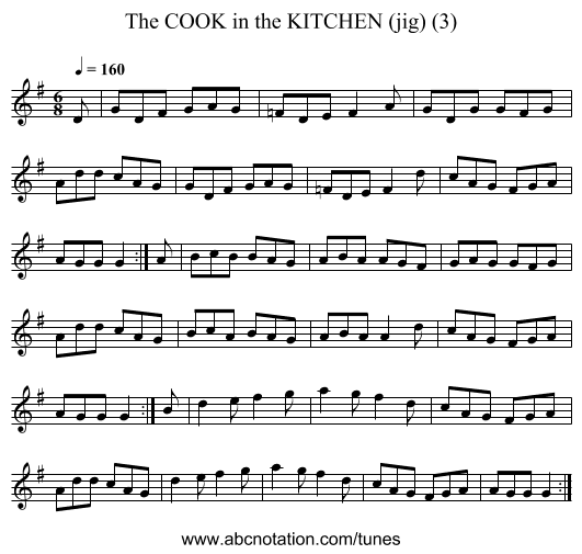 COOK in the KITCHEN (jig) (3), The - staff notation