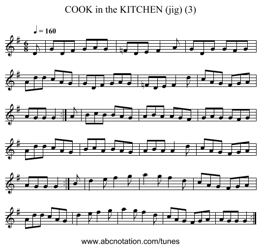 COOK in the KITCHEN (jig) (3) - staff notation