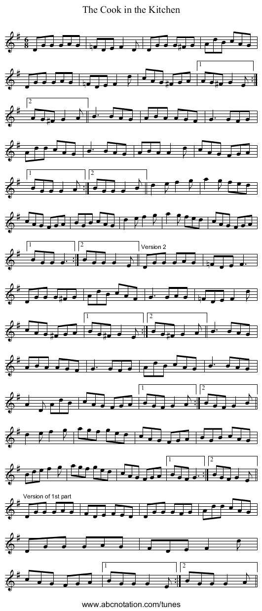 Cook in the Kitchen, The - staff notation