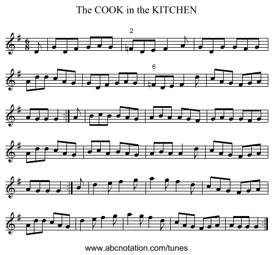COOK in the KITCHEN, The - staff notation