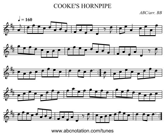 COOKE'S HORNPIPE - staff notation