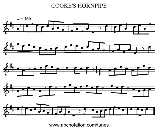 COOKE'S HORNPIPE - staff notation