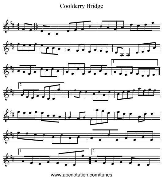 Coolderry Bridge - staff notation