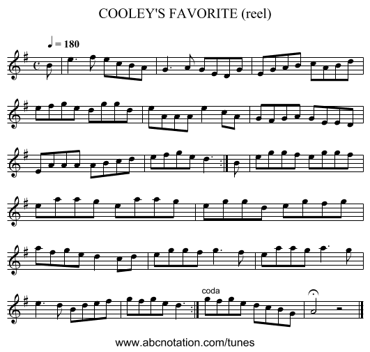 COOLEY'S FAVORITE (reel) - staff notation