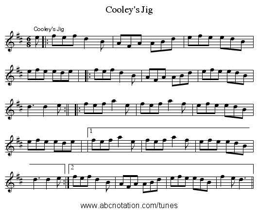 Cooley's Jig - staff notation