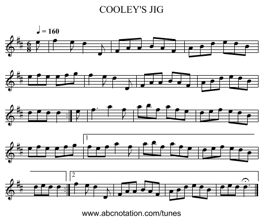 COOLEY'S JIG - staff notation