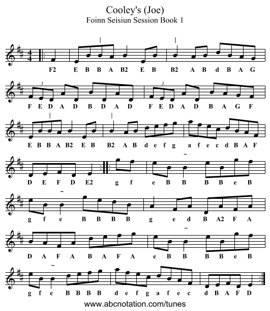 Cooley's (Joe) - staff notation