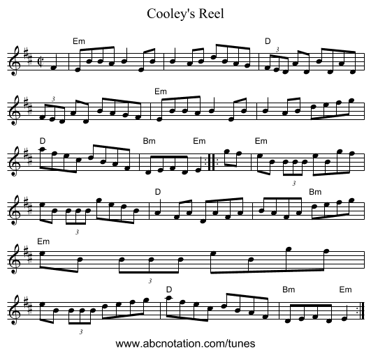 Cooley's Reel - staff notation