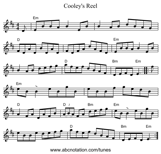 Cooley's Reel - staff notation