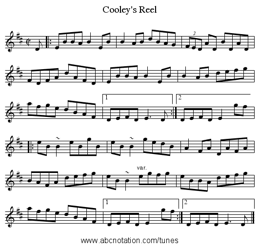 Cooley's Reel - staff notation