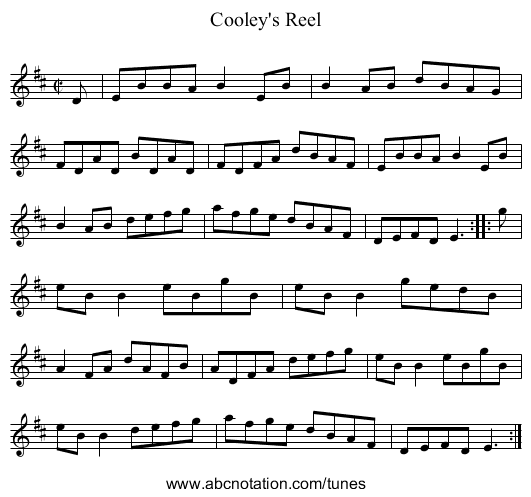 Cooley's Reel - staff notation