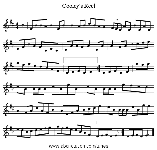 Cooley's Reel - staff notation