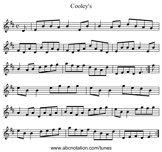 Cooley's - staff notation