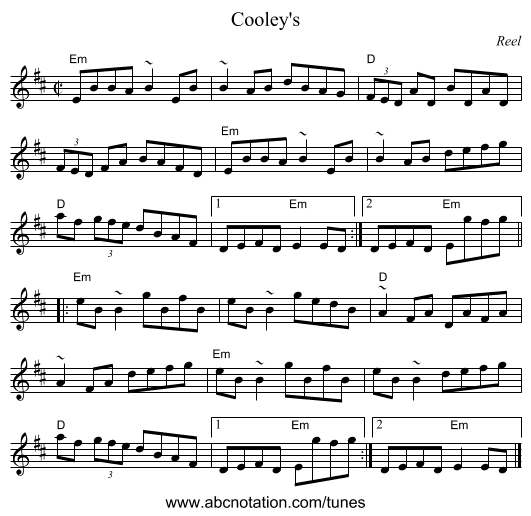 Cooley's - staff notation