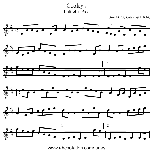 Cooley's - staff notation