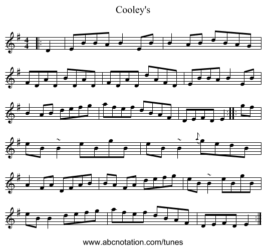 Cooley's - staff notation