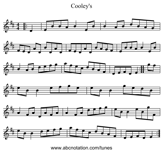 Cooley's - staff notation
