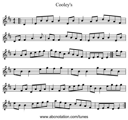 Cooley's - staff notation