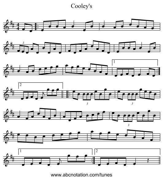 Cooley's - staff notation