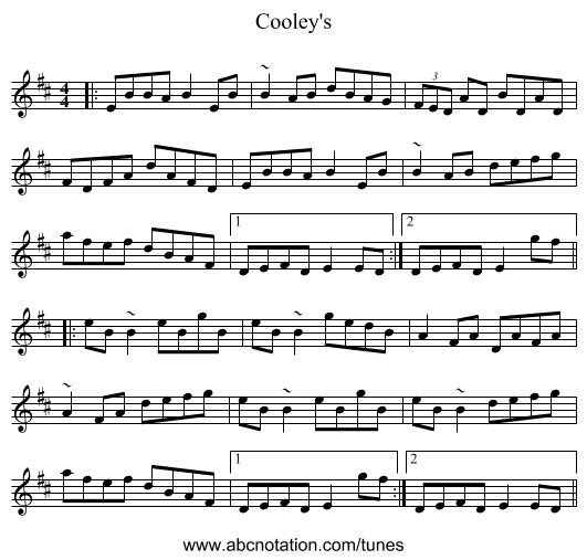 Cooley's - staff notation