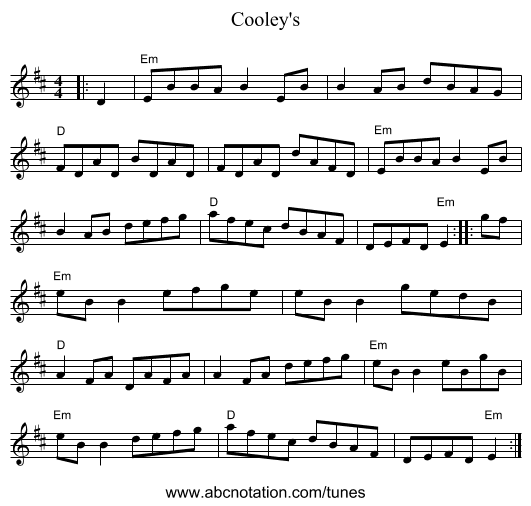 Cooley's - staff notation