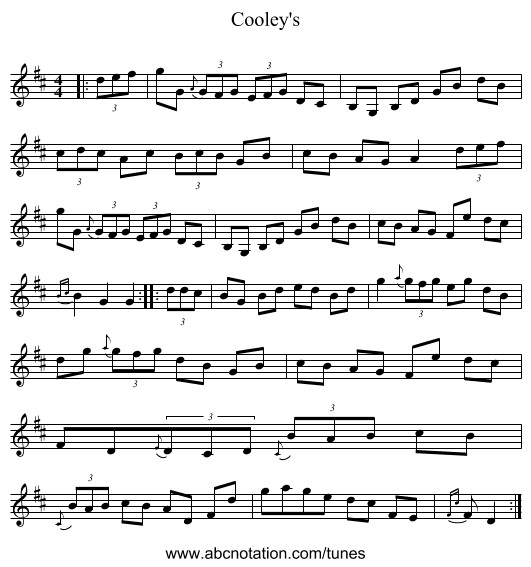 Cooley's - staff notation