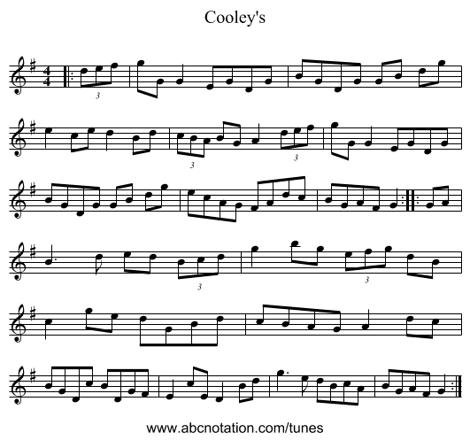 Cooley's - staff notation