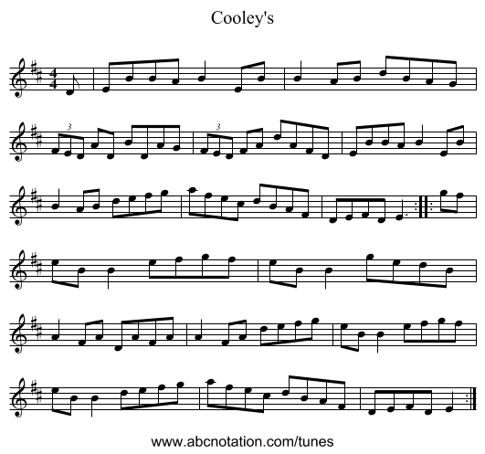 Cooley's - staff notation