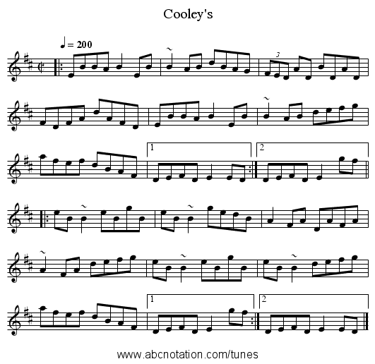 Cooley's - staff notation