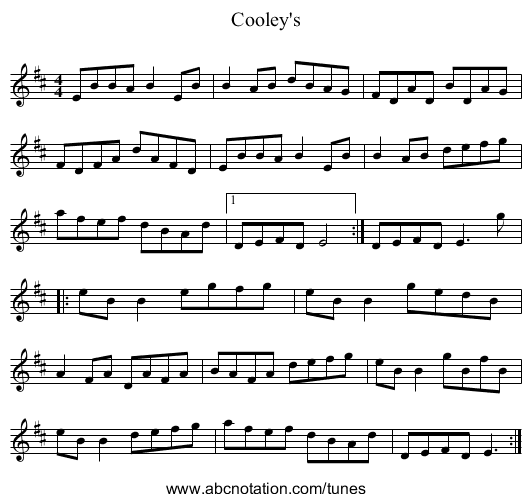 Cooley's - staff notation
