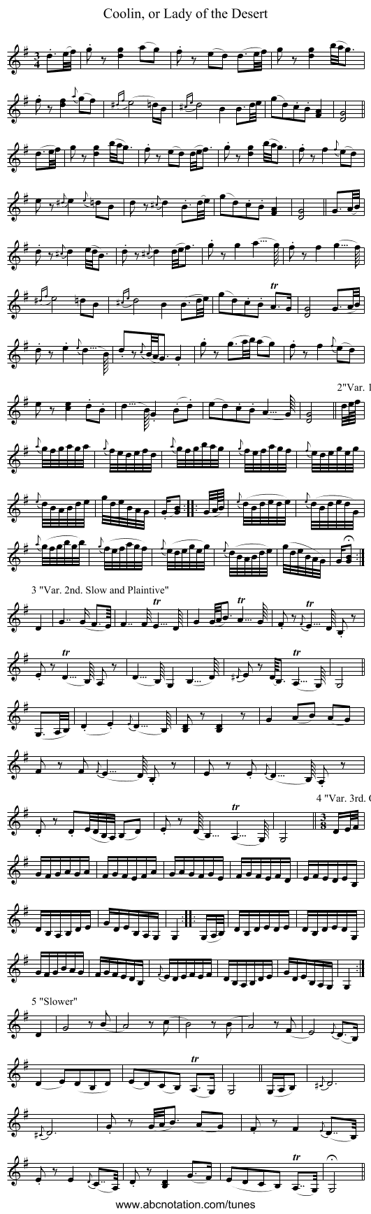 Coolin, or Lady of the Desert - staff notation