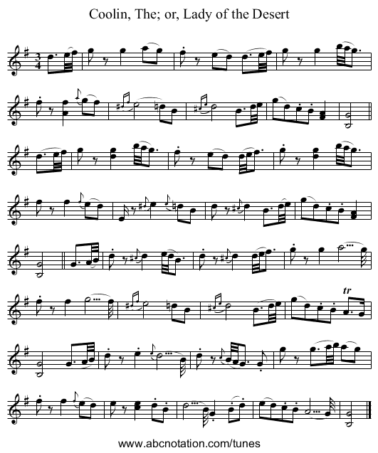 Coolin, The; or, Lady of the Desert - staff notation