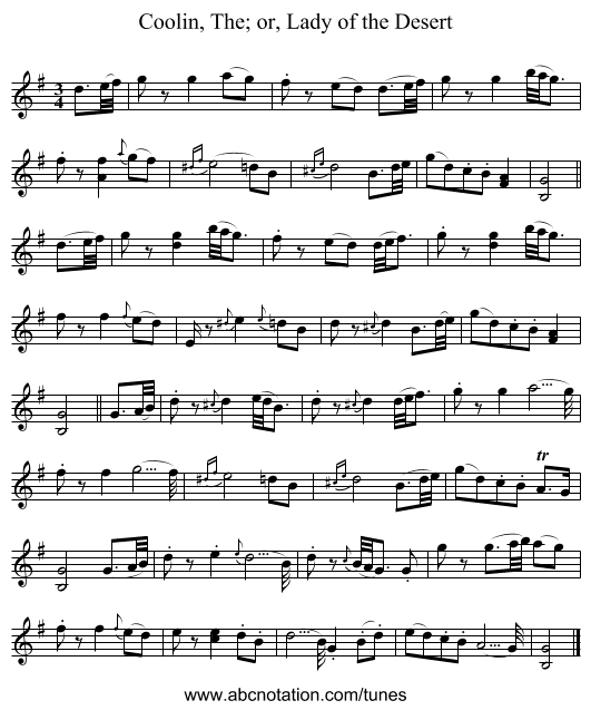 Coolin, The; or, Lady of the Desert - staff notation