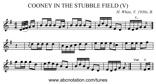 COONEY IN THE STUBBLE FIELD (V) - staff notation