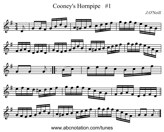 Cooney's Hornpipe   #1 - staff notation