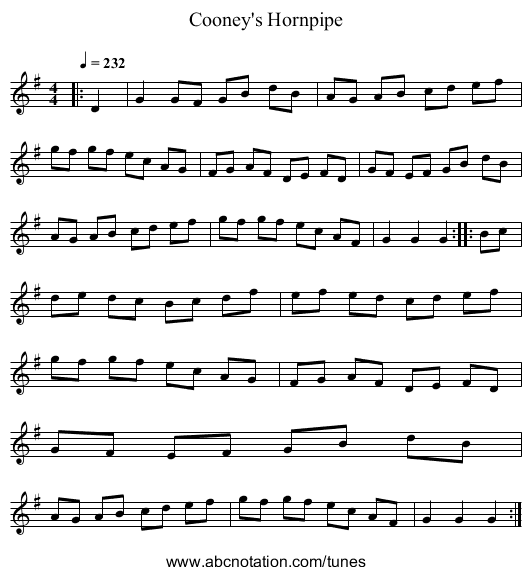 Cooney's Hornpipe - staff notation