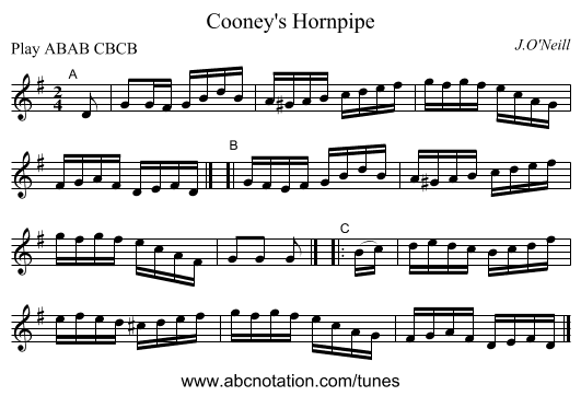 Cooney's Hornpipe - staff notation
