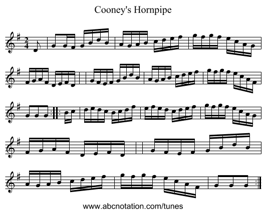 Cooney's Hornpipe - staff notation