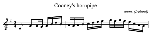 Cooney's hornpipe - staff notation