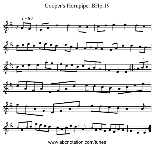 Cooper's Hornpipe. BHp.19 - staff notation