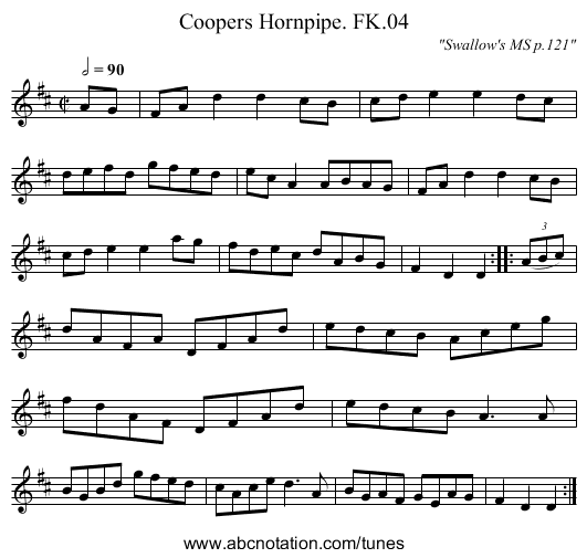 Coopers Hornpipe. FK.04 - staff notation