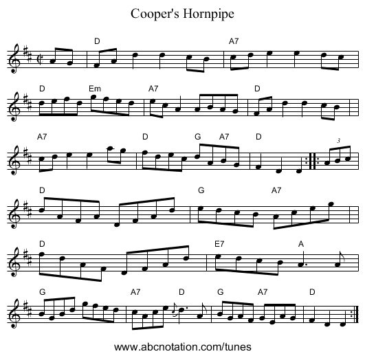 Cooper's Hornpipe - staff notation